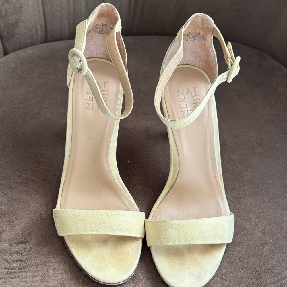 Naturalizer Light Chartreuse Suede Ankle Strap Heels